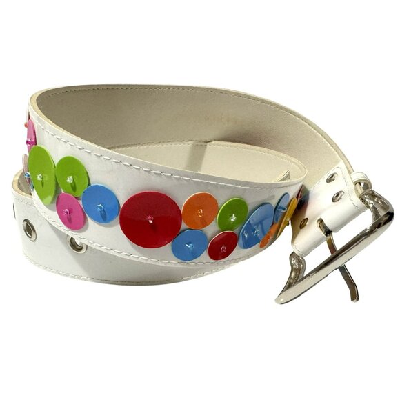 White Whimsical Colored Dots Belt 30-34" Faux Leather Beachy Summer Accessory - Picture 3 of 3